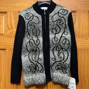 Breckenridge Black and Gray Zip-Up Wool Blend Cardigan Sweater